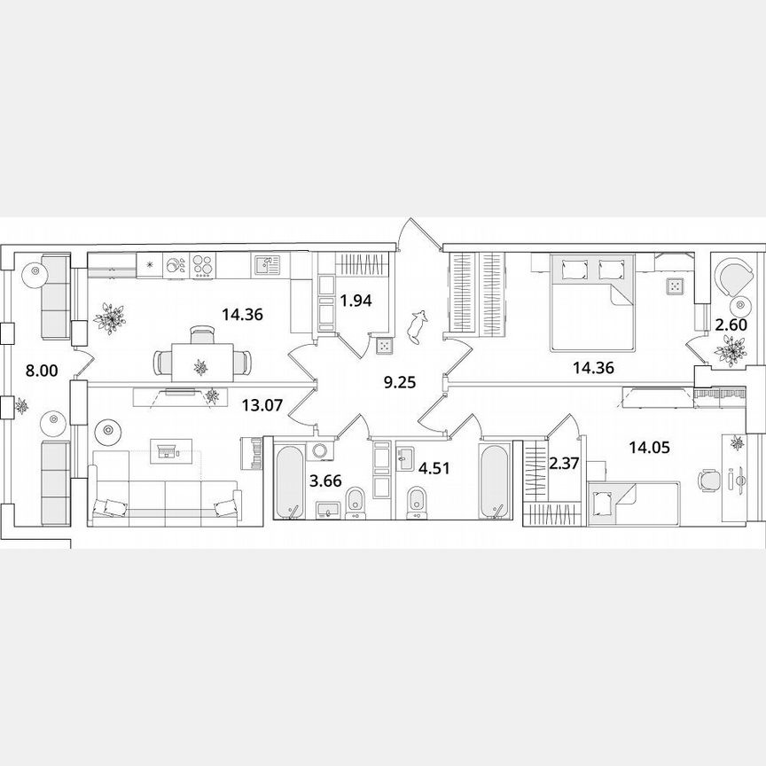 3-к. квартира, 82,9 м², 14/16 эт.