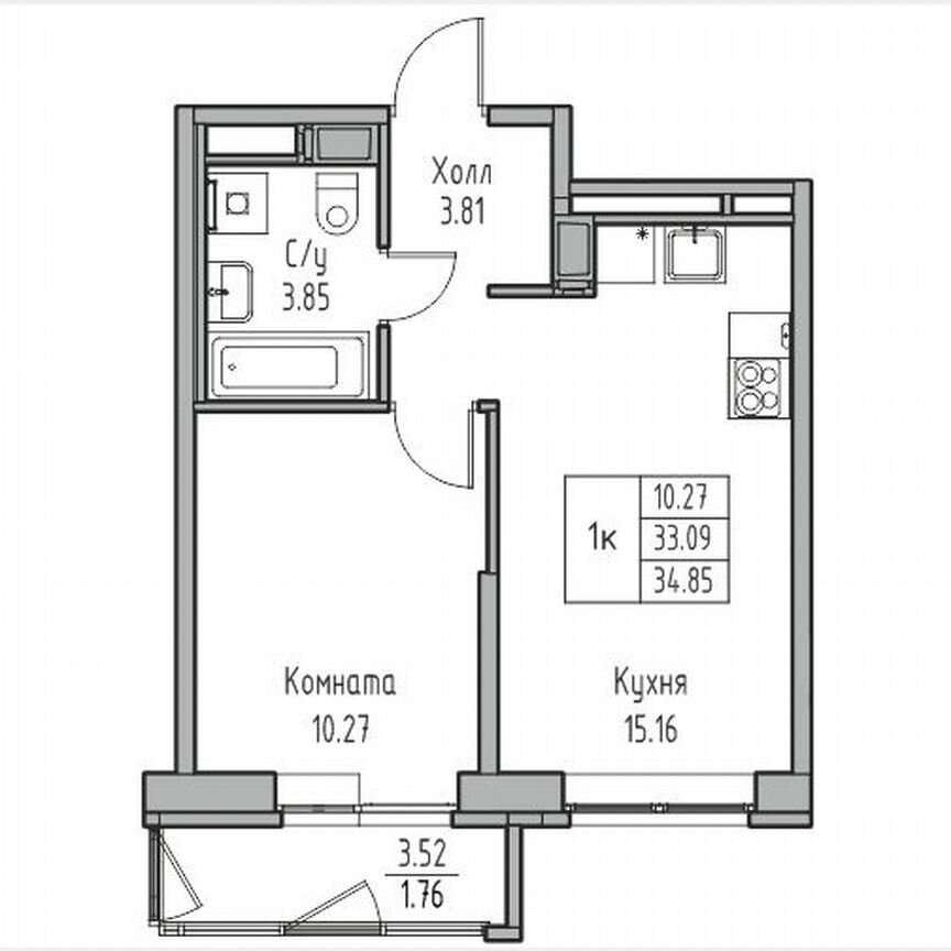 1-к. квартира, 34,9 м², 16/23 эт.