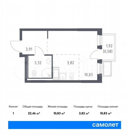 Квартира-студия, 22,5 м², 8/12 эт.