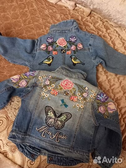 Джинсовая куртка next комбинезон с вышивкой