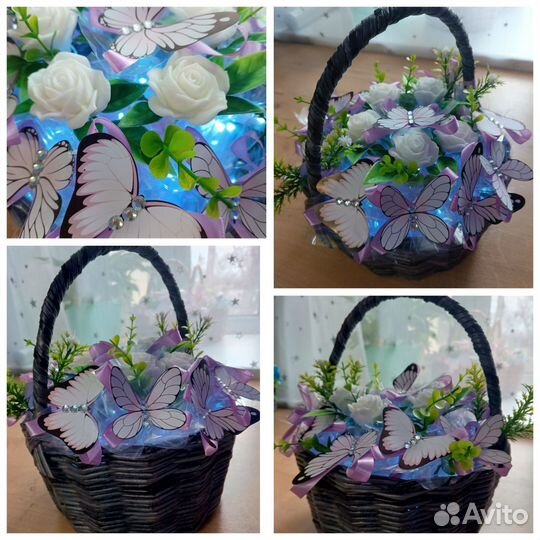 Букет из бабочек с мыльными розами