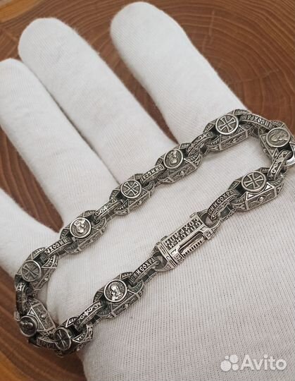 Серебряный браслет лики святых