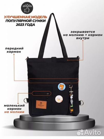 Сумка шоппер на молнии рюкзак школьный