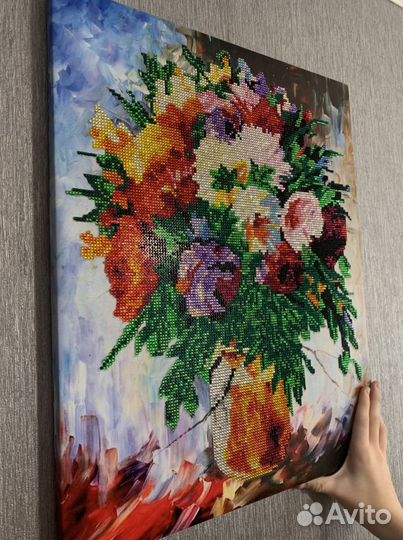 Картина готовая «Цветы в вазе». Алмазная мозайка