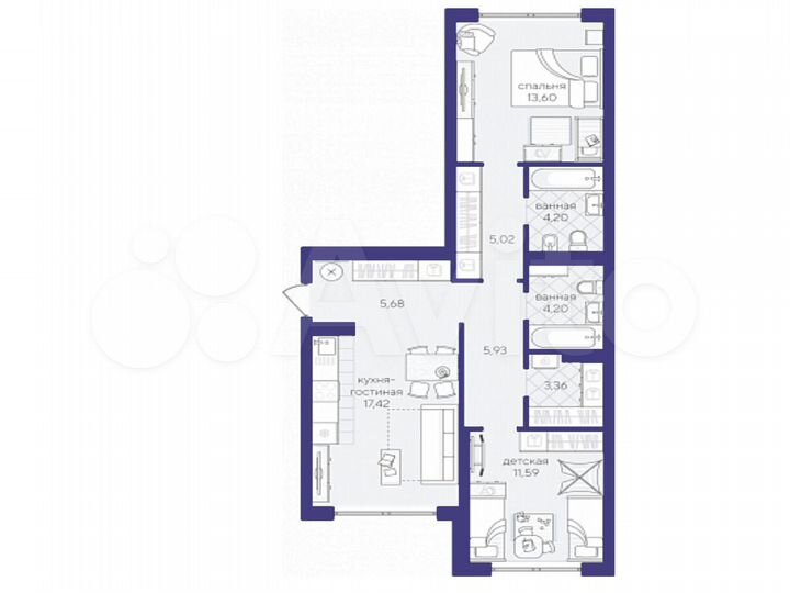 3-к. квартира, 71 м², 4/4 эт.