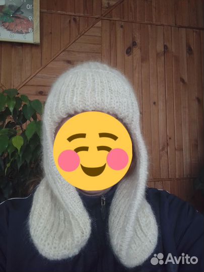 Шапка ушанка вязаная, ручная работа