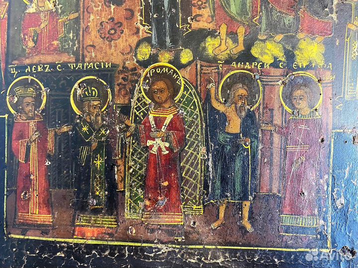 Старинная икона Покров 19 век ранний Холуй