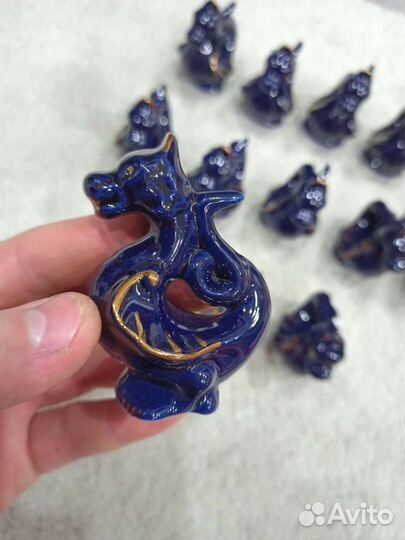 Фарфор статуэтка Дракон кобальт золото Вербилки