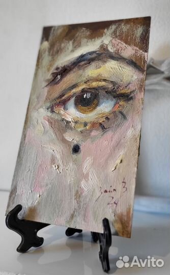 Красивый Глаз картина маслом на картоне 12х20см