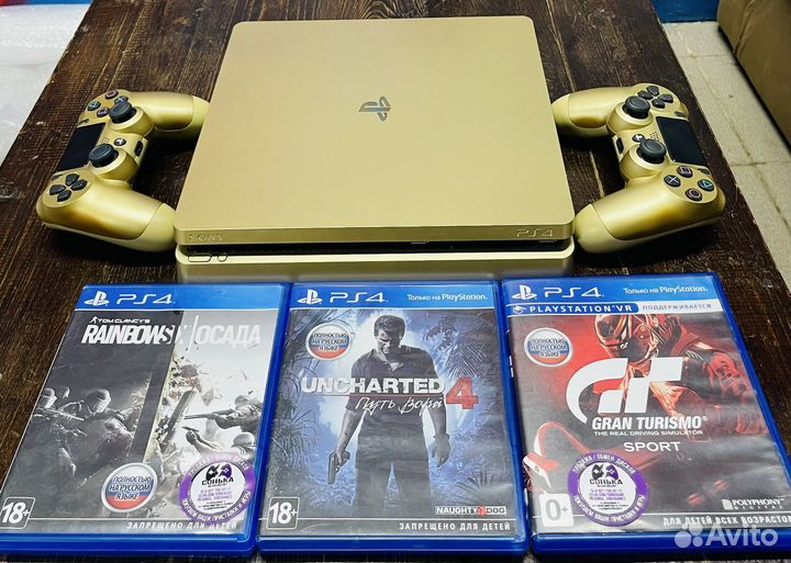 Золотая Sony PS4 Playstation 4 +2 геймпада+3диска