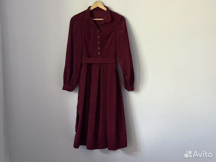 Платье вельветовое миди 42 44 бордовое xs-s