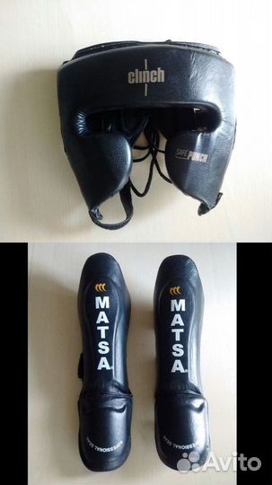 Шлем боксерский и накладки на голень