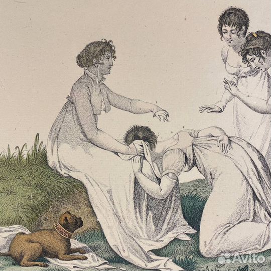 Антикварный эстамп «Сцена N 12. Тепло рук»