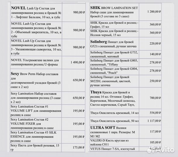 Краска для бровей Составы для ламинирования