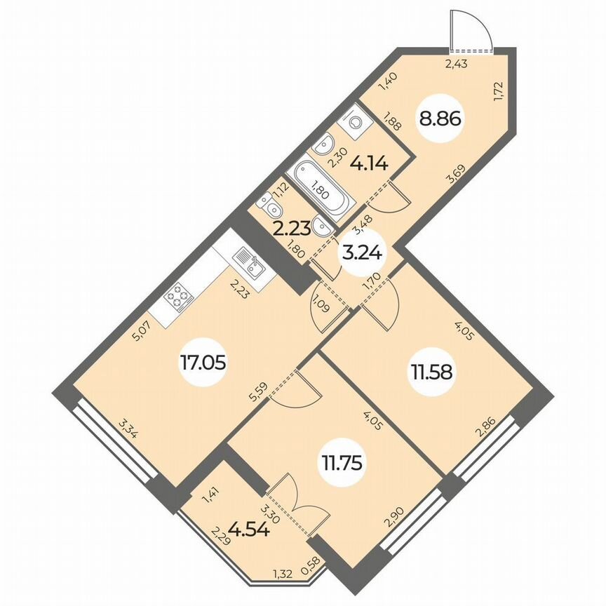 2-к. квартира, 61 м², 19/24 эт.