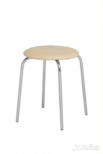 Табурет эконом под хром/экокожа темно-бежевая