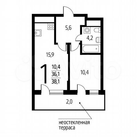 1-к. квартира, 38,1 м², 8/8 эт.