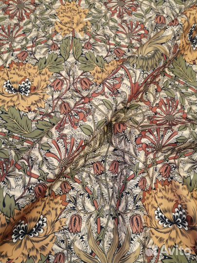 Ткань бархат мак&жимолость в стиле Мэй Моррис