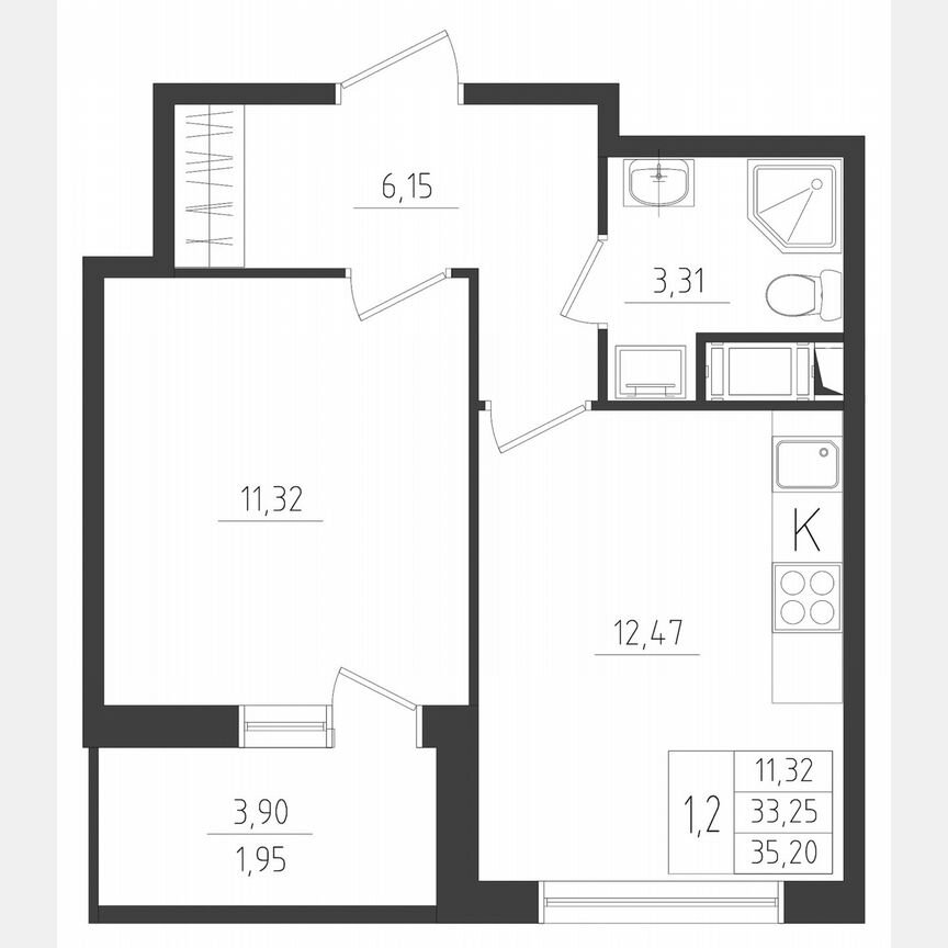 1-к. квартира, 35,2 м², 1/8 эт.