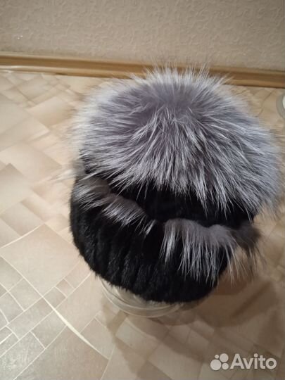 Шапка норковая вязанная женская