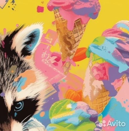Картина маслом в стиле поп-арт Еноты с мороженым