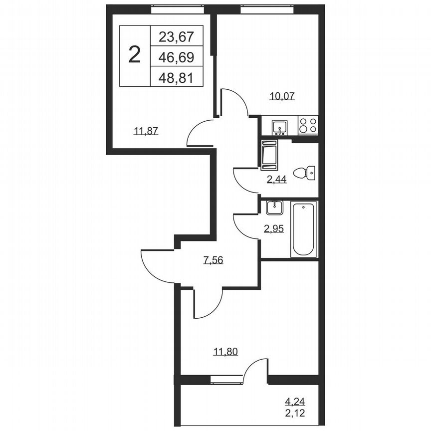 2-к. квартира, 48,8 м², 3/19 эт.