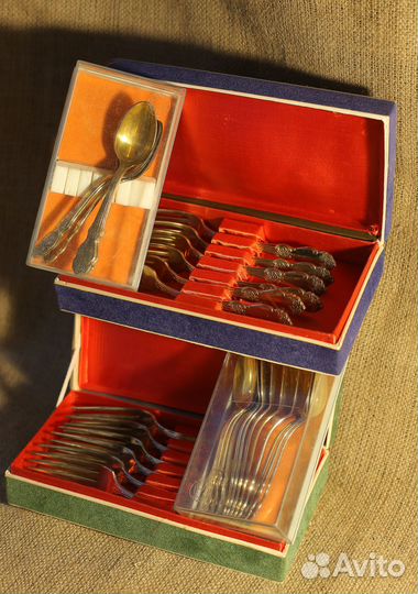 Набор Ложки Вилки Мельхиор Роза Золочение мнц