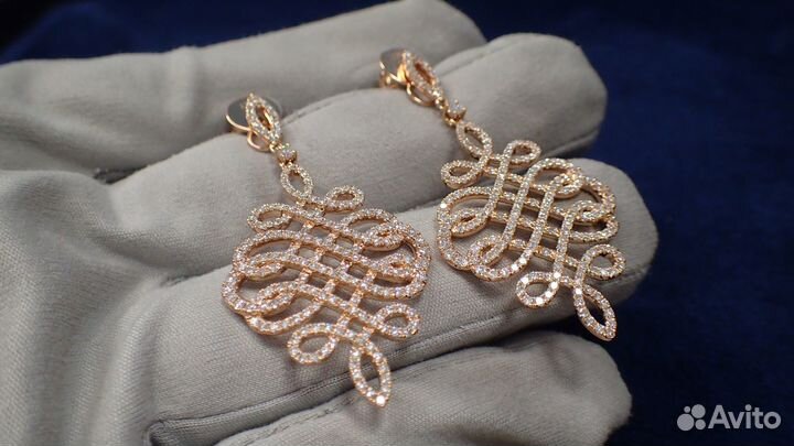 Золотые серьги с бриллиантами 2.33 карат