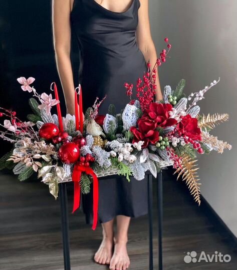 Новогодний венок, интерьрная композиция, декор