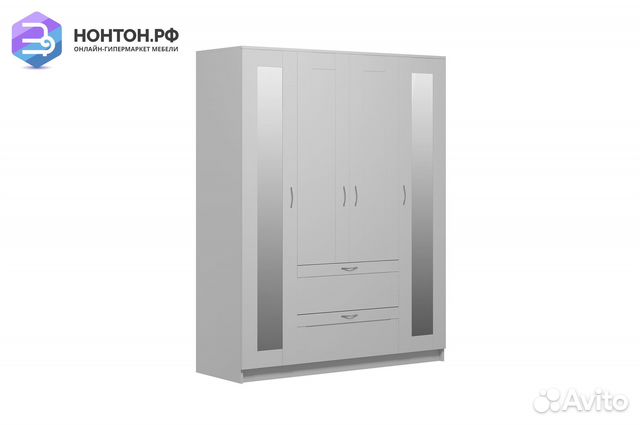 Шкаф четырехстворчатый Сириус белый с двумя ящикам