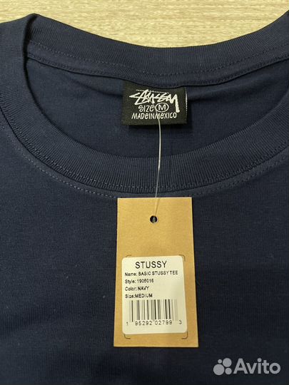 Футболка Stussy темно-синяя с ярким принтом