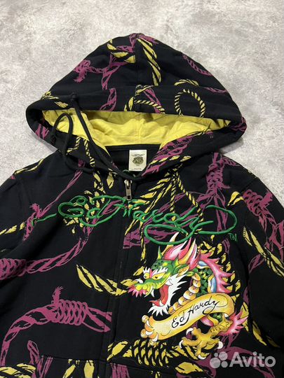 Оригинал Ed Hardy Christian Audigier Y2K Зип Худи