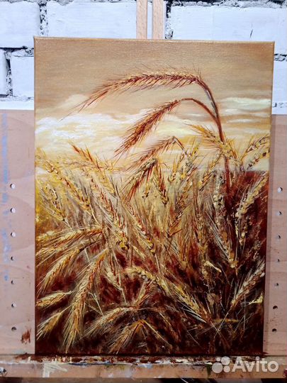 Картина с колосками маслом на холсте 40 на 30