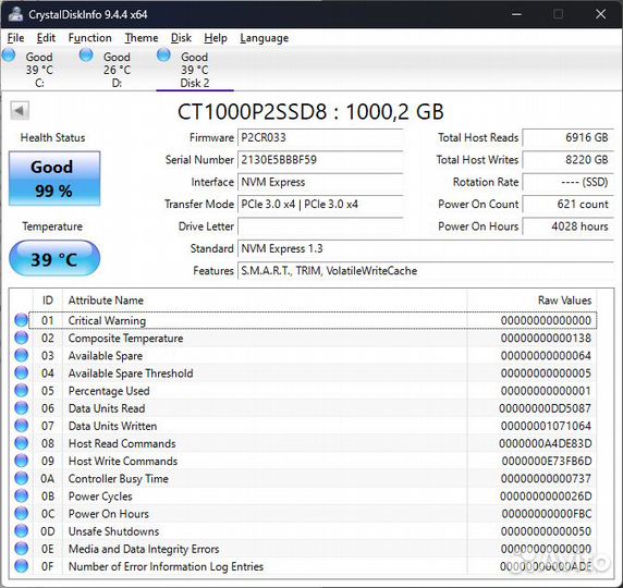 1TB Crucial Micron Gen3 OEM M2 2280 SSD