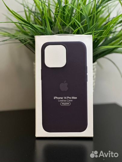 Кожаный чехол для iPhone 14 pro max MagSafe Синий