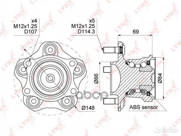 Ступица колеса зад прав/лев WH1053 lynxauto