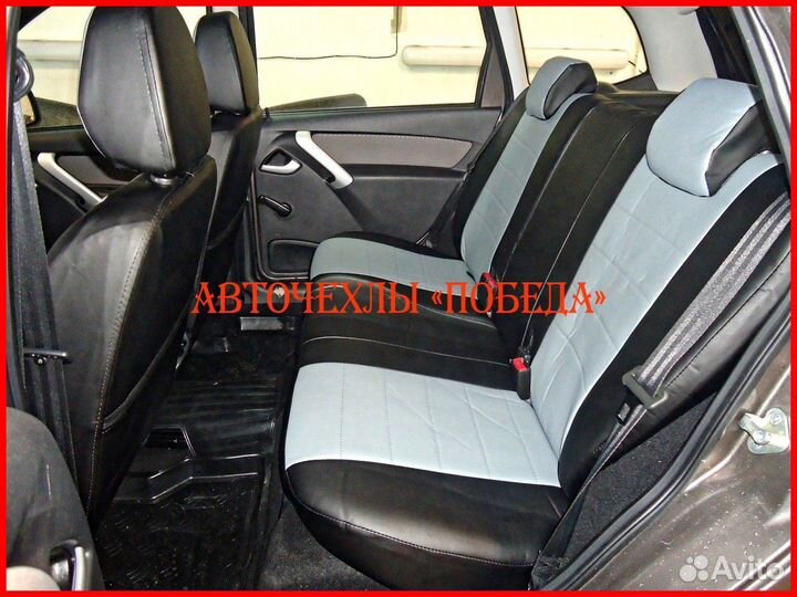 Чехлы LADA Kalina из экокожи чёрно-серые Классика