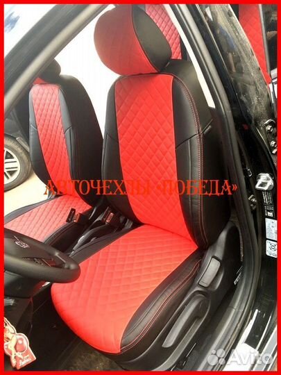 Чехлы Hyundai Solaris 2 из экокожи чёрно-красные