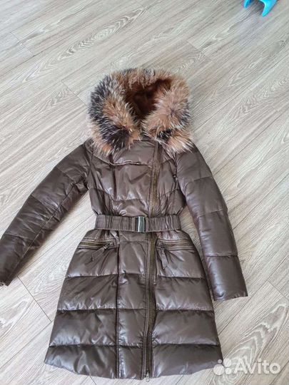 Кожанный Пуховик натуральный мех