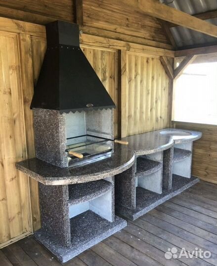 Мангальная зона из натурального камня, гриль компл