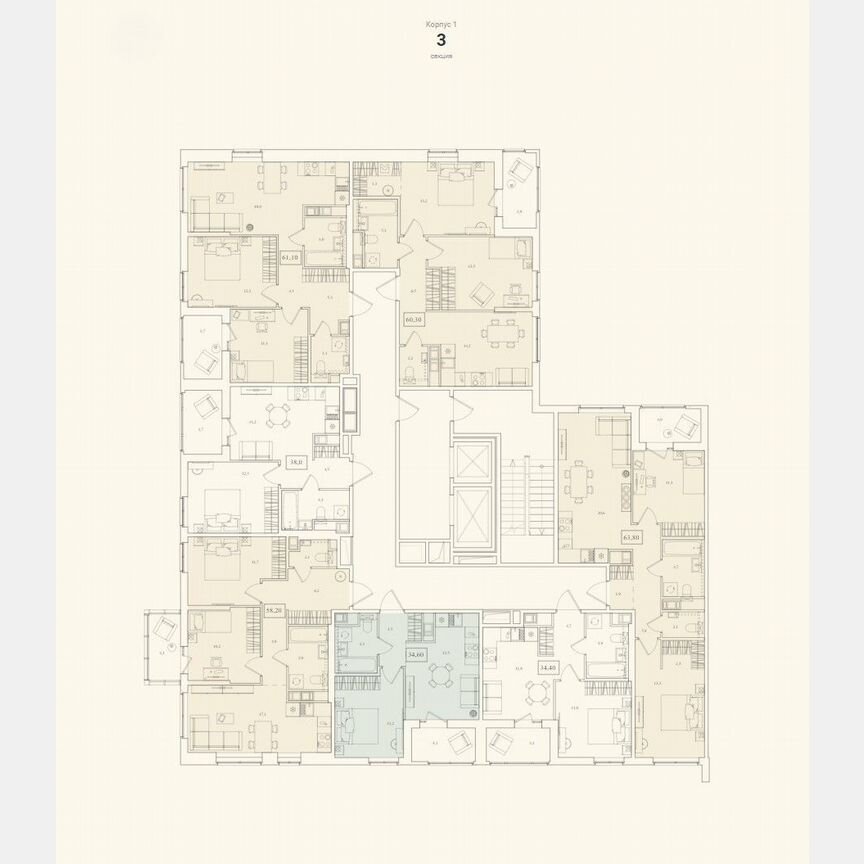 2-к. квартира, 63,8 м², 12/12 эт.