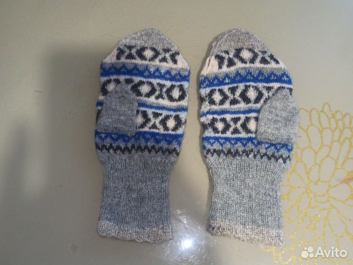 Варежки, натуральная шерсть, ручная вязка