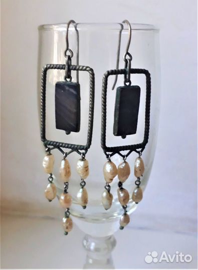 Серьги. Жемчуг. Чёрный перламутр.Серебро. Винтаж
