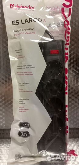 Сетевой фильтр 1.8м, 3м, 5м 5 розеток 2200Вт