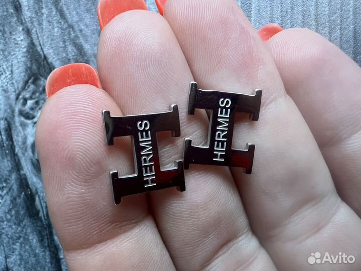 Серьги под серебро Hermes