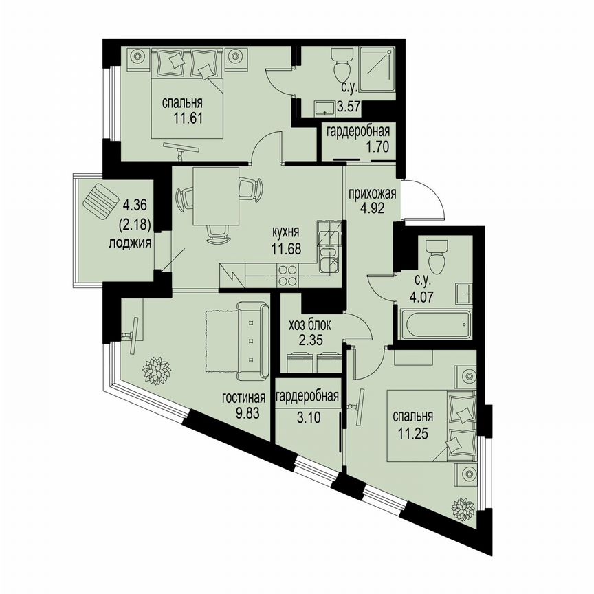 3-к. квартира, 66,3 м², 6/12 эт.