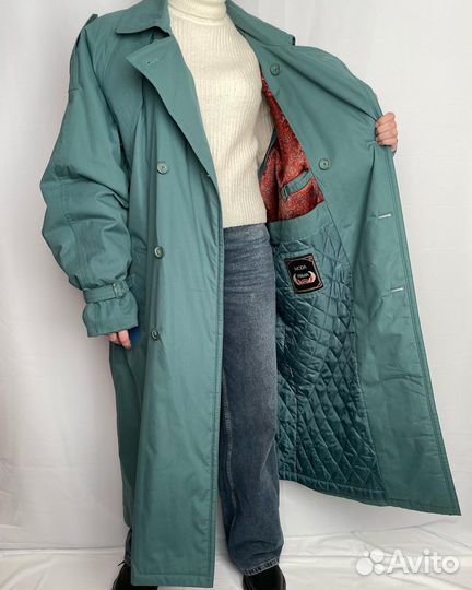 Винтажный тренч бледно-зеленого оттенка с поясом