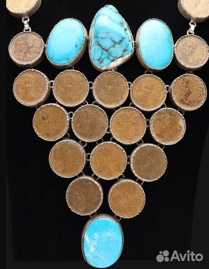 Колье винтаж монеты бирюза бусы ретро бохо