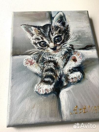 Картина маслом Маленький котенок Холст 20х15 см