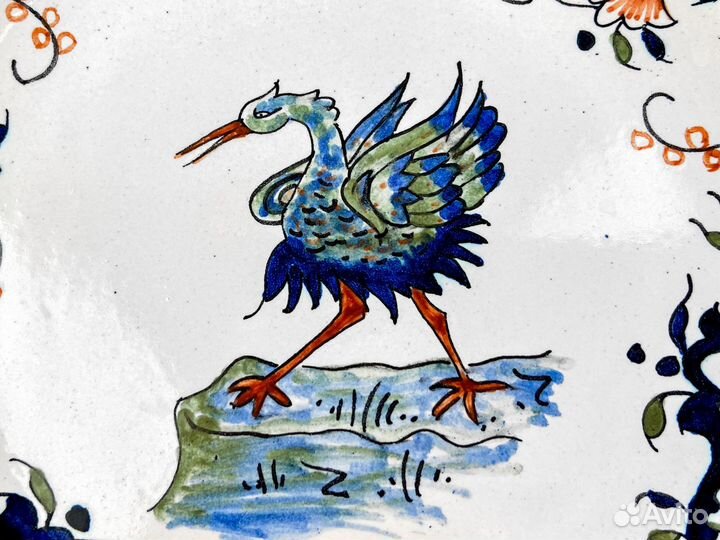 Антикварная тарелка, майолика, середина 20 века